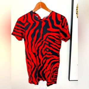 Adam Lippes Red and Black Zebra Print Cotton Shirt Dress